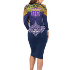 Personalized Melbourne Storm Family Matching Long Sleeve Bodycon Dress and Hawaiian Shirt Polynesian Tribal Pattern Style