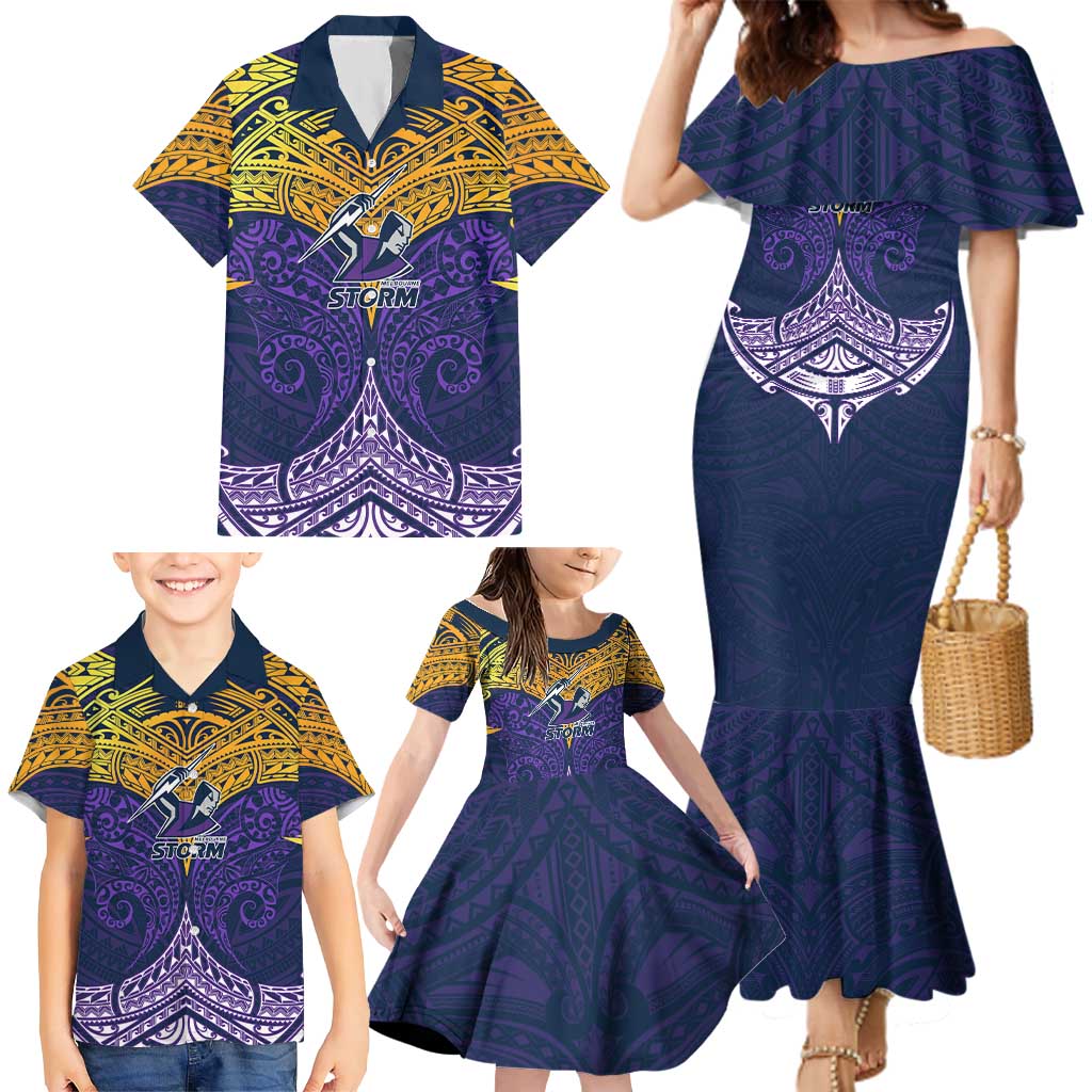 Personalized Melbourne Storm Family Matching Mermaid Dress and Hawaiian Shirt Polynesian Tribal Pattern Style