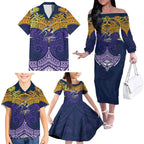 Personalized Melbourne Storm Family Matching Off The Shoulder Long Sleeve Dress and Hawaiian Shirt Polynesian Tribal Pattern Style