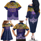 Personalized Melbourne Storm Family Matching Off The Shoulder Long Sleeve Dress and Hawaiian Shirt Polynesian Tribal Pattern Style
