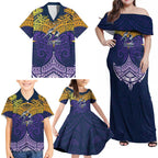 Personalized Melbourne Storm Family Matching Off Shoulder Maxi Dress and Hawaiian Shirt Polynesian Tribal Pattern Style