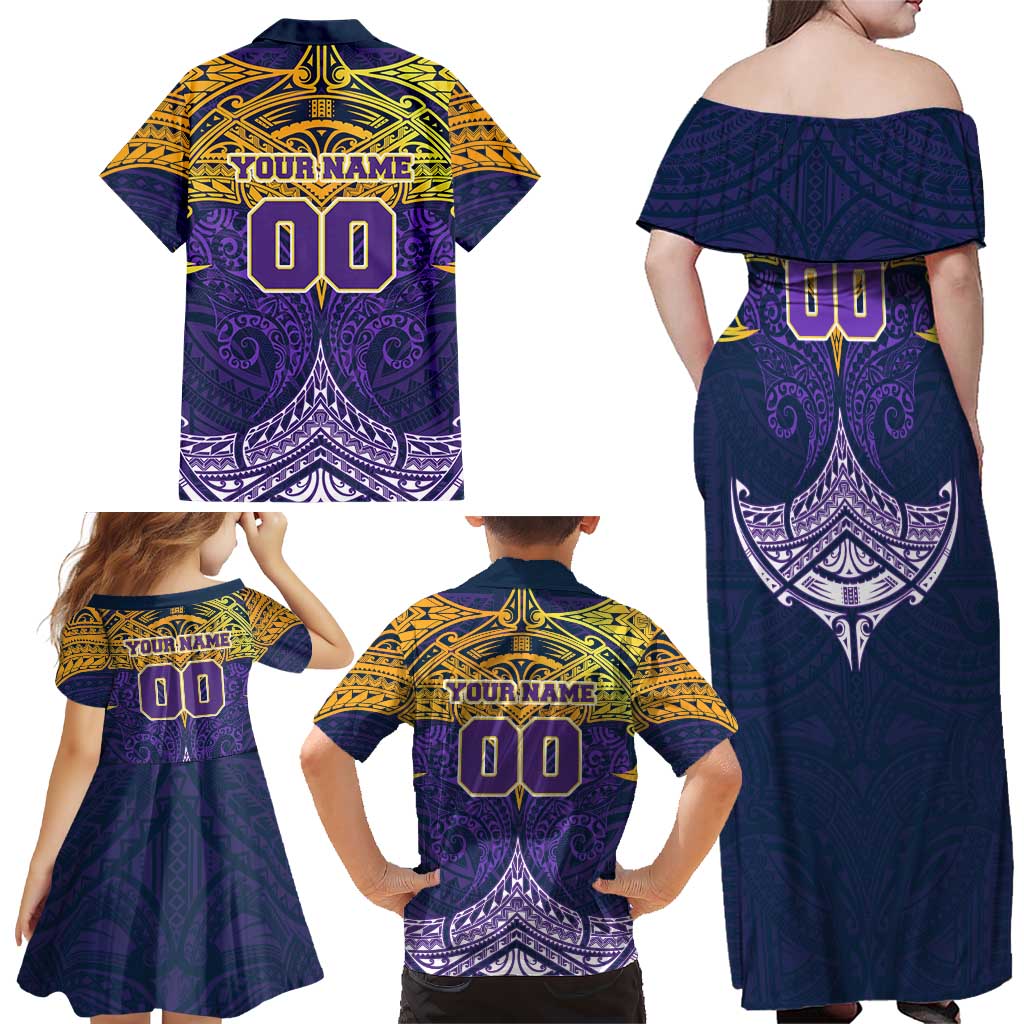 Personalized Melbourne Storm Family Matching Off Shoulder Maxi Dress and Hawaiian Shirt Polynesian Tribal Pattern Style