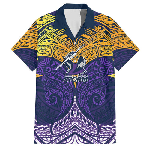 Personalized Melbourne Storm Family Matching Off Shoulder Maxi Dress and Hawaiian Shirt Polynesian Tribal Pattern Style