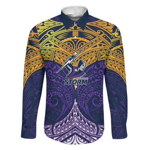 Personalized Melbourne Storm Family Matching Off Shoulder Maxi Dress and Hawaiian Shirt Polynesian Tribal Pattern Style