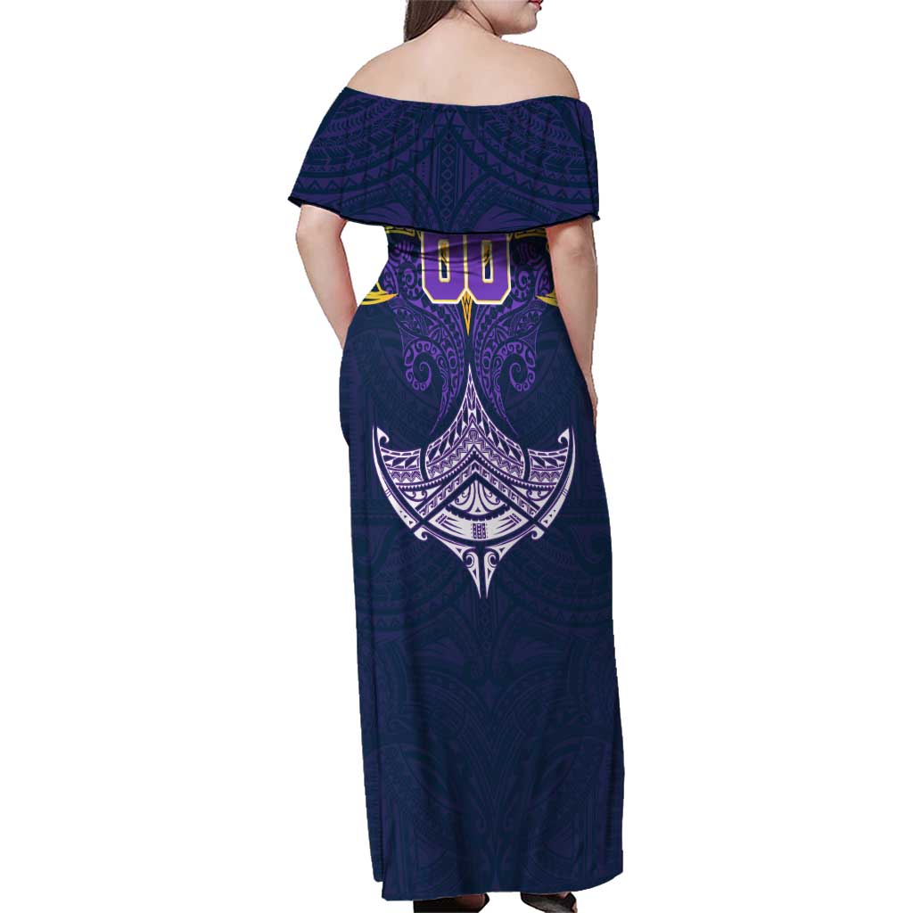 Personalized Melbourne Storm Family Matching Off Shoulder Maxi Dress and Hawaiian Shirt Polynesian Tribal Pattern Style