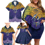 Personalized Melbourne Storm Family Matching Off Shoulder Short Dress and Hawaiian Shirt Polynesian Tribal Pattern Style