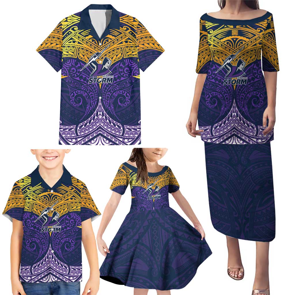 Personalized Melbourne Storm Family Matching Puletasi and Hawaiian Shirt Polynesian Tribal Pattern Style