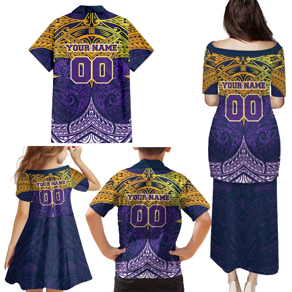 Personalized Melbourne Storm Family Matching Puletasi and Hawaiian Shirt Polynesian Tribal Pattern Style