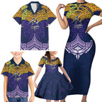 Personalized Melbourne Storm Family Matching Short Sleeve Bodycon Dress and Hawaiian Shirt Polynesian Tribal Pattern Style