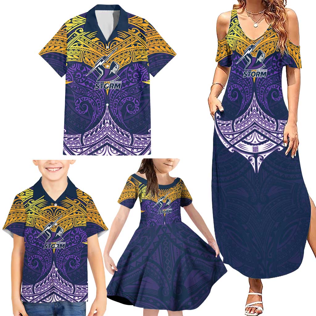 Personalized Melbourne Storm Family Matching Summer Maxi Dress and Hawaiian Shirt Polynesian Tribal Pattern Style