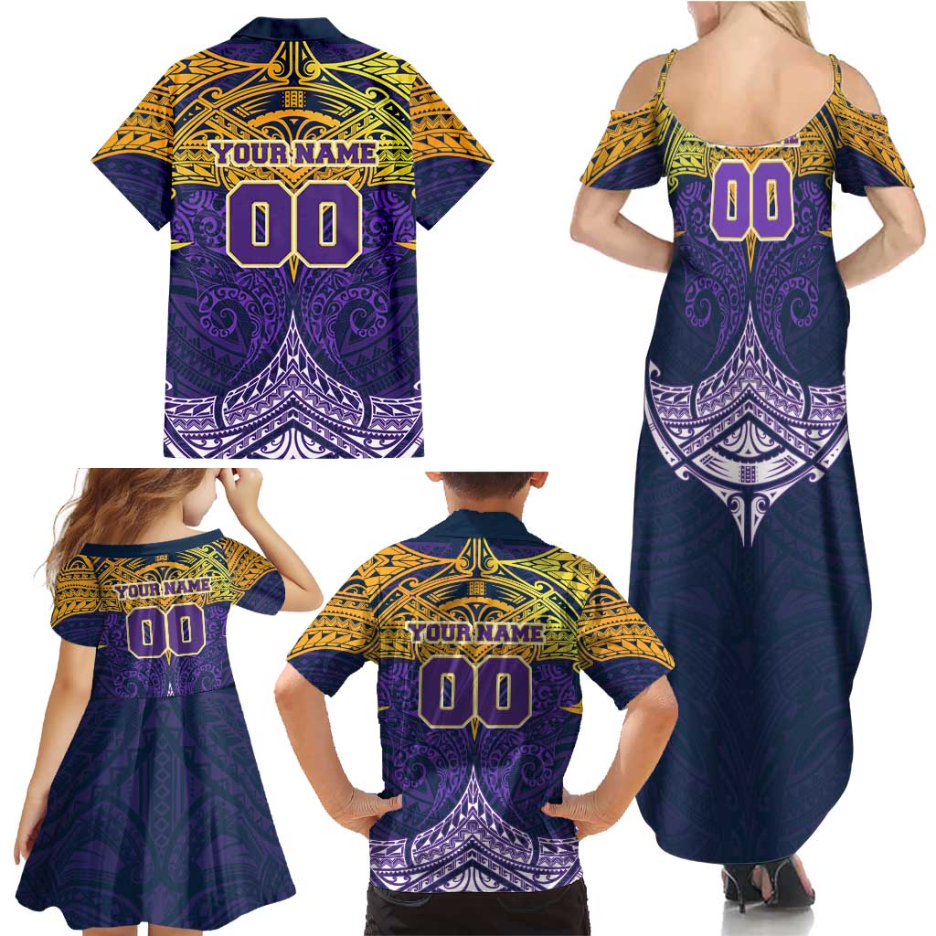 Personalized Melbourne Storm Family Matching Summer Maxi Dress and Hawaiian Shirt Polynesian Tribal Pattern Style