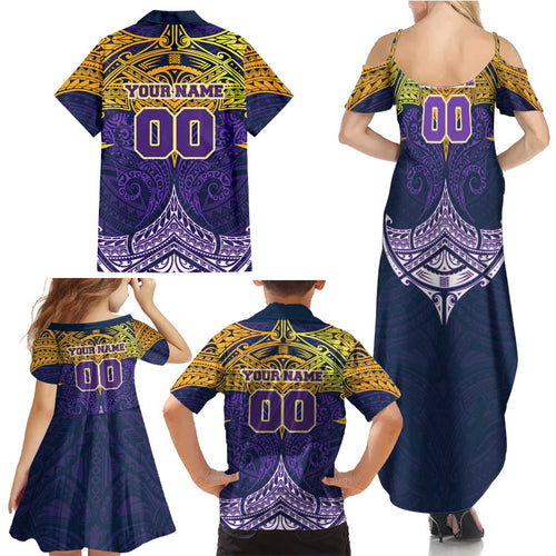 Personalized Melbourne Storm Family Matching Summer Maxi Dress and Hawaiian Shirt Polynesian Tribal Pattern Style
