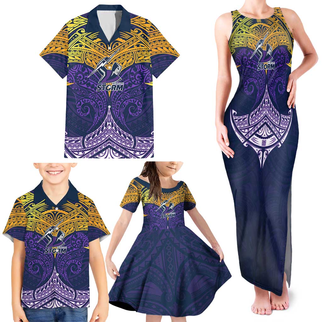 Personalized Melbourne Storm Family Matching Tank Maxi Dress and Hawaiian Shirt Polynesian Tribal Pattern Style