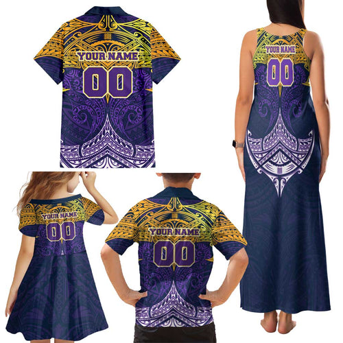 Personalized Melbourne Storm Family Matching Tank Maxi Dress and Hawaiian Shirt Polynesian Tribal Pattern Style