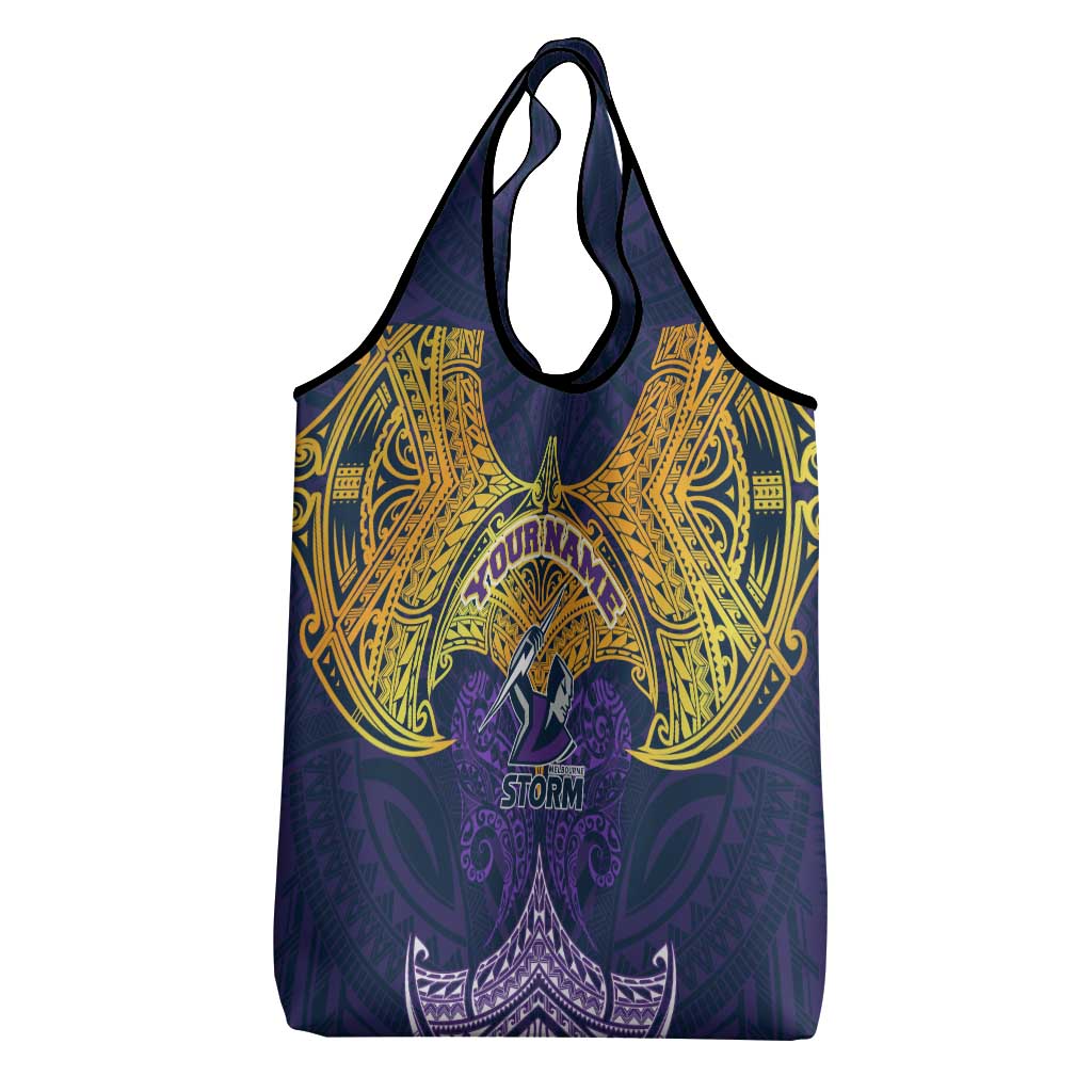 Personalized Melbourne Storm Grocery Bag Polynesian Tribal Pattern Style