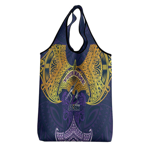 Personalized Melbourne Storm Grocery Bag Polynesian Tribal Pattern Style