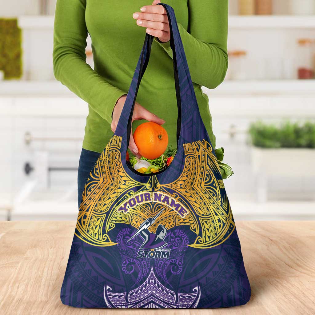 Personalized Melbourne Storm Grocery Bag Polynesian Tribal Pattern Style