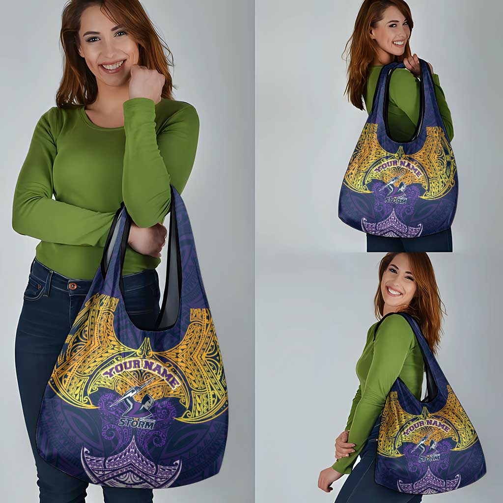 Personalized Melbourne Storm Grocery Bag Polynesian Tribal Pattern Style