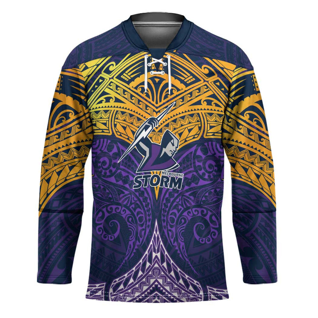 Personalized Melbourne Storm Hockey Jersey Polynesian Tribal Pattern Style