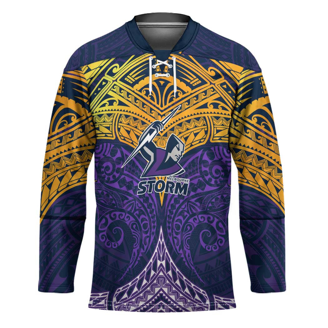 Personalized Melbourne Storm Hockey Jersey Polynesian Tribal Pattern Style
