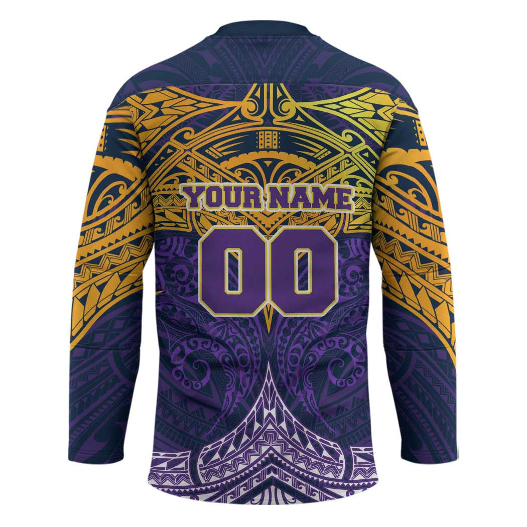 Personalized Melbourne Storm Hockey Jersey Polynesian Tribal Pattern Style