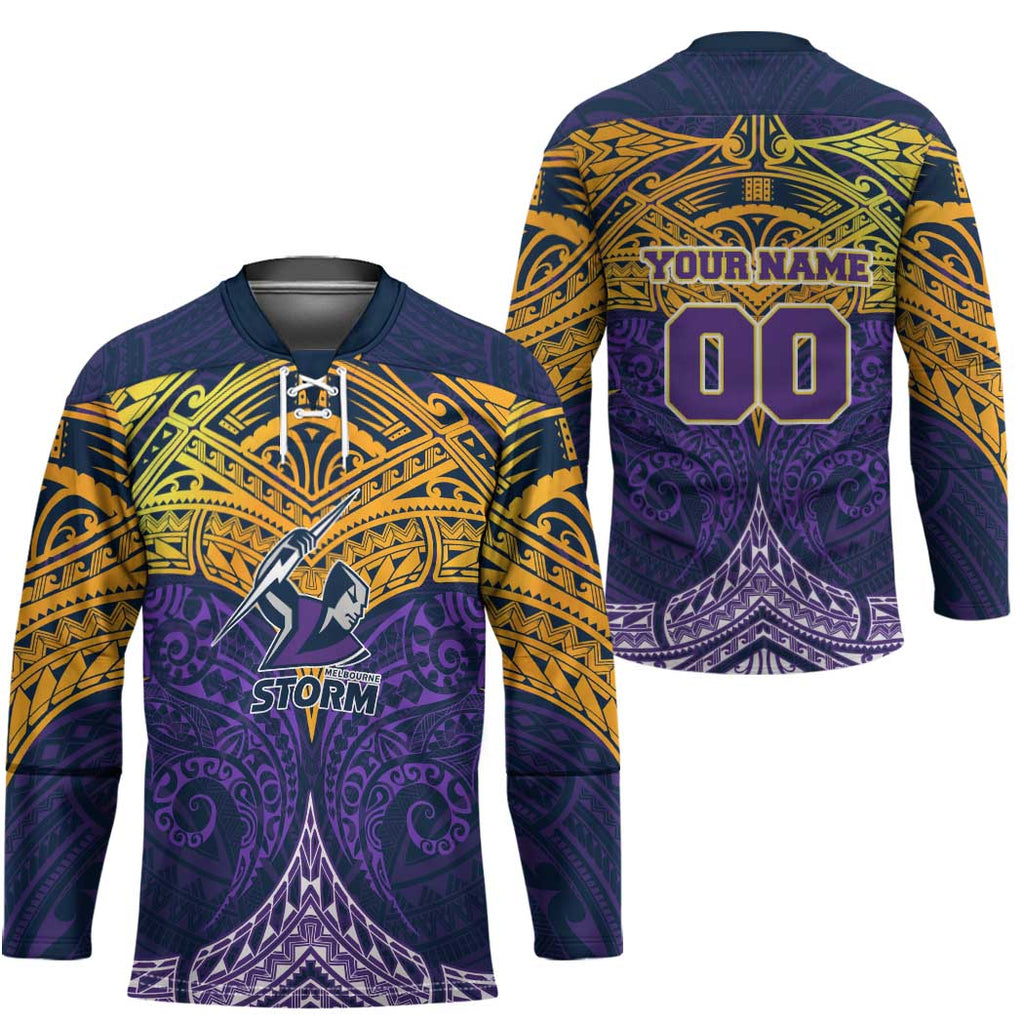 Personalized Melbourne Storm Hockey Jersey Polynesian Tribal Pattern Style