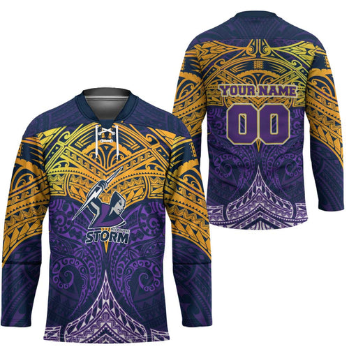 Personalized Melbourne Storm Hockey Jersey Polynesian Tribal Pattern Style