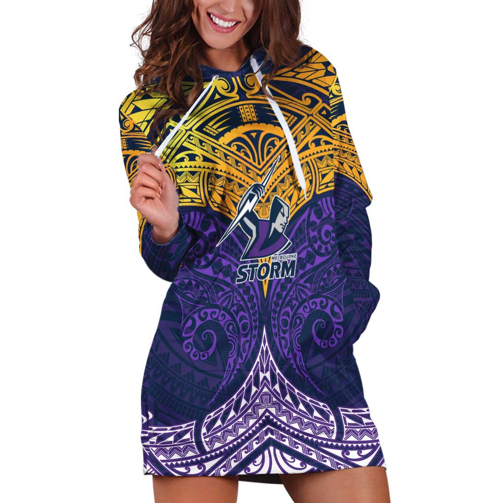 Personalized Melbourne Storm Hoodie Dress Polynesian Tribal Pattern Style