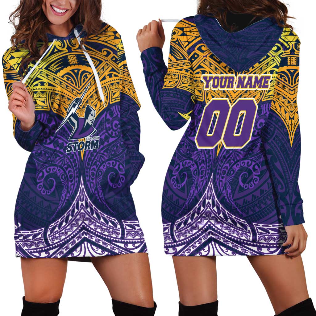 Personalized Melbourne Storm Hoodie Dress Polynesian Tribal Pattern Style