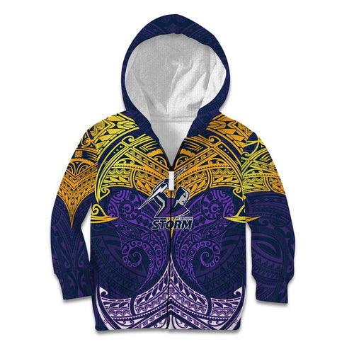 Personalized Melbourne Storm Kid Hoodie Polynesian Tribal Pattern Style