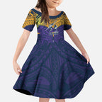 Personalized Melbourne Storm Kid Short Sleeve Dress Polynesian Tribal Pattern Style
