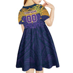 Personalized Melbourne Storm Kid Short Sleeve Dress Polynesian Tribal Pattern Style
