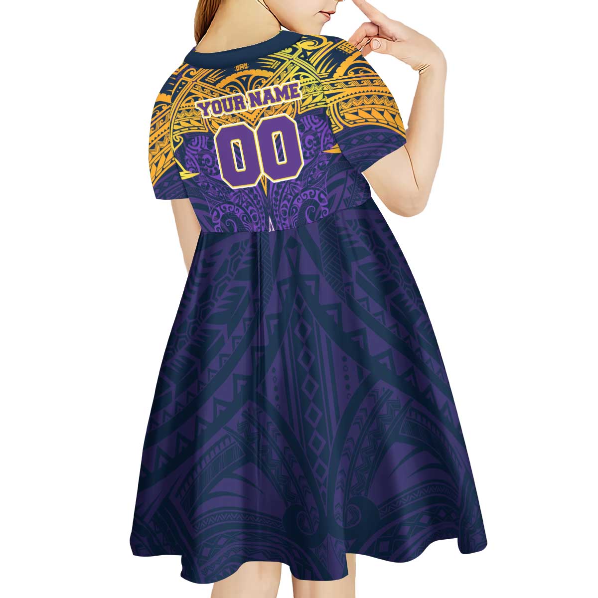 Personalized Melbourne Storm Kid Short Sleeve Dress Polynesian Tribal Pattern Style