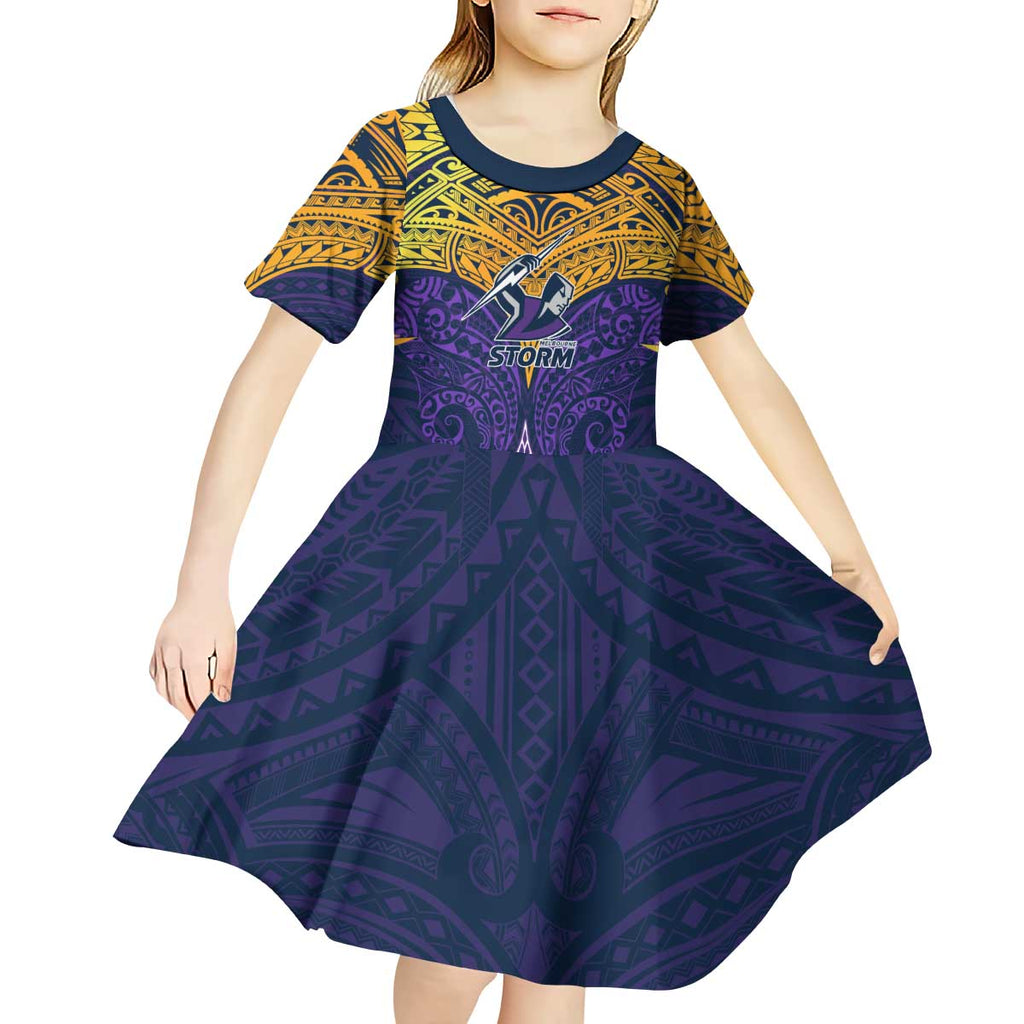 Personalized Melbourne Storm Kid Short Sleeve Dress Polynesian Tribal Pattern Style