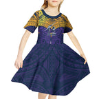 Personalized Melbourne Storm Kid Short Sleeve Dress Polynesian Tribal Pattern Style