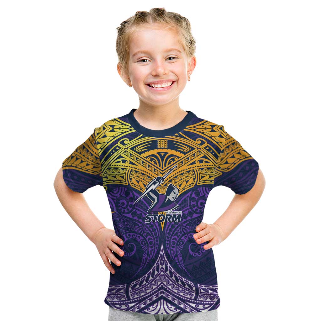 Personalized Melbourne Storm Kid T Shirt Polynesian Tribal Pattern Style