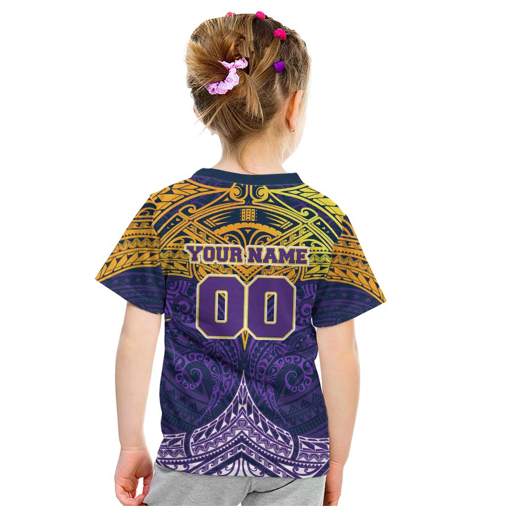 Personalized Melbourne Storm Kid T Shirt Polynesian Tribal Pattern Style