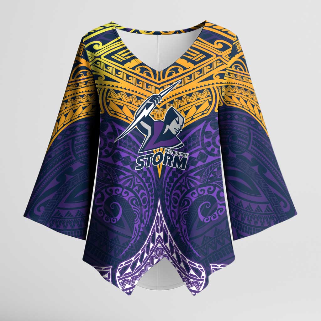 Personalized Melbourne Storm Kimono Sleeve Blouse Polynesian Tribal Pattern Style