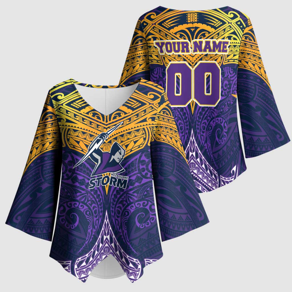 Personalized Melbourne Storm Kimono Sleeve Blouse Polynesian Tribal Pattern Style
