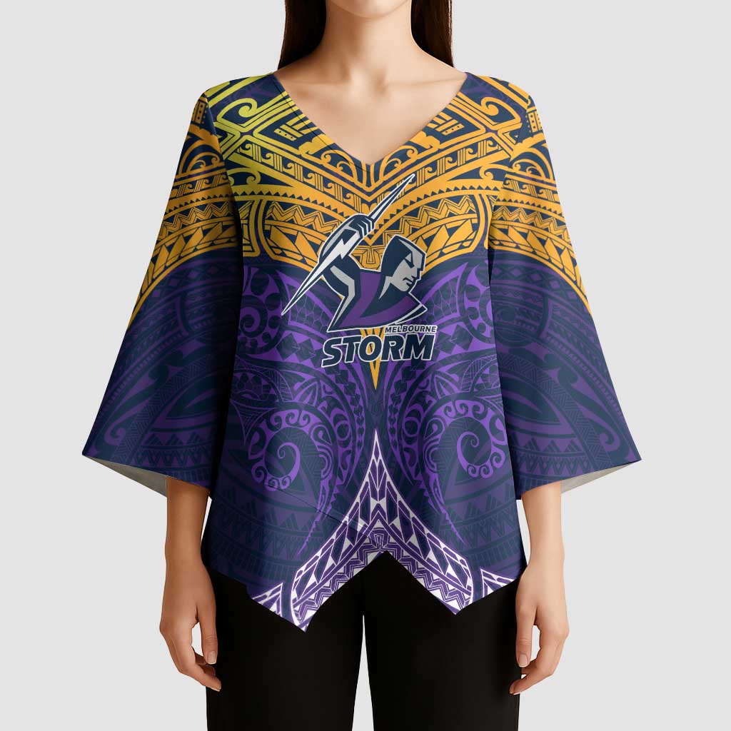 Personalized Melbourne Storm Kimono Sleeve Blouse Polynesian Tribal Pattern Style