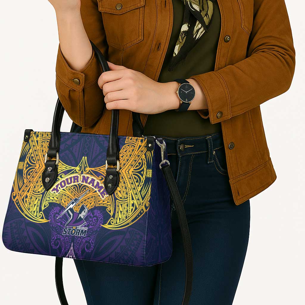 Personalized Melbourne Storm Leather Bag Polynesian Tribal Pattern Style