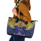 Personalized Melbourne Storm Leather Tote Bag Polynesian Tribal Pattern Style