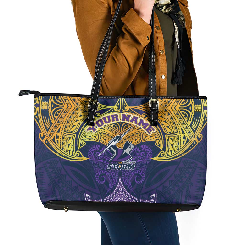 Personalized Melbourne Storm Leather Tote Bag Polynesian Tribal Pattern Style