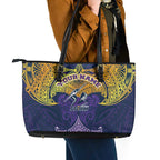 Personalized Melbourne Storm Leather Tote Bag Polynesian Tribal Pattern Style