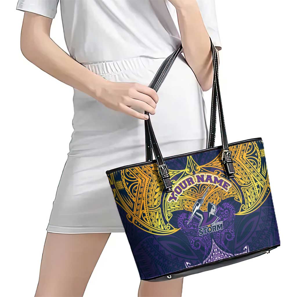 Personalized Melbourne Storm Leather Tote Bag Polynesian Tribal Pattern Style