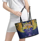 Personalized Melbourne Storm Leather Tote Bag Polynesian Tribal Pattern Style