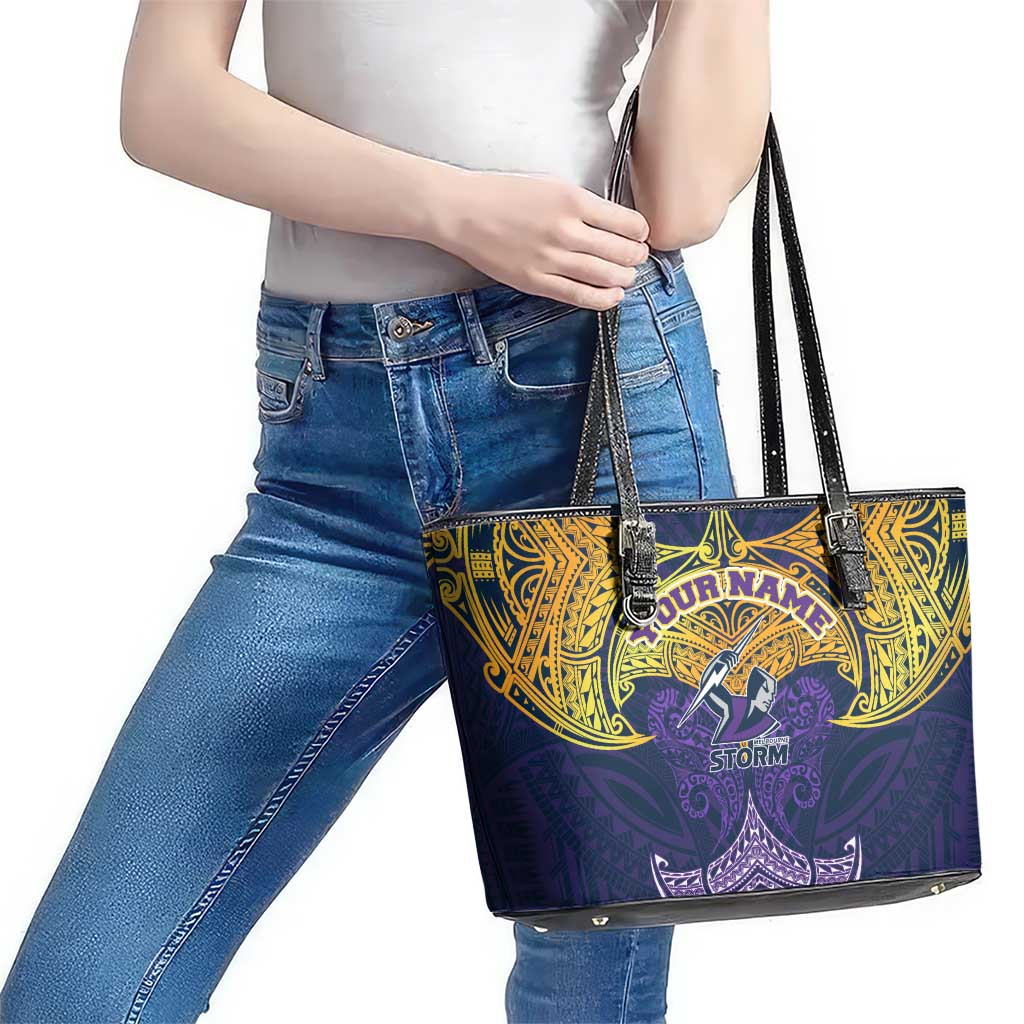 Personalized Melbourne Storm Leather Tote Bag Polynesian Tribal Pattern Style