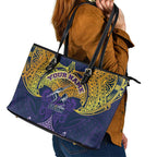Personalized Melbourne Storm Leather Tote Bag Polynesian Tribal Pattern Style