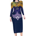 Personalized Melbourne Storm Long Sleeve Bodycon Dress Polynesian Tribal Pattern Style