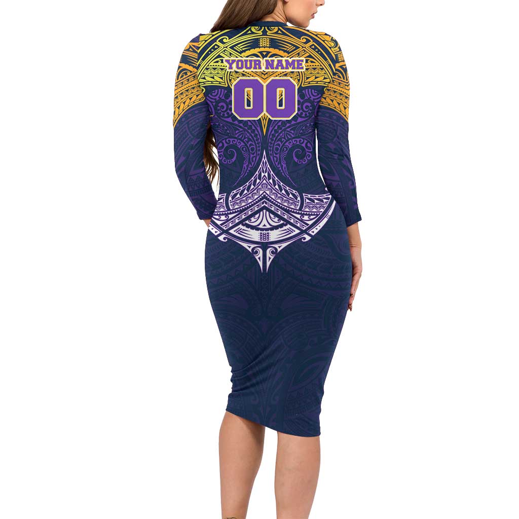 Personalized Melbourne Storm Long Sleeve Bodycon Dress Polynesian Tribal Pattern Style